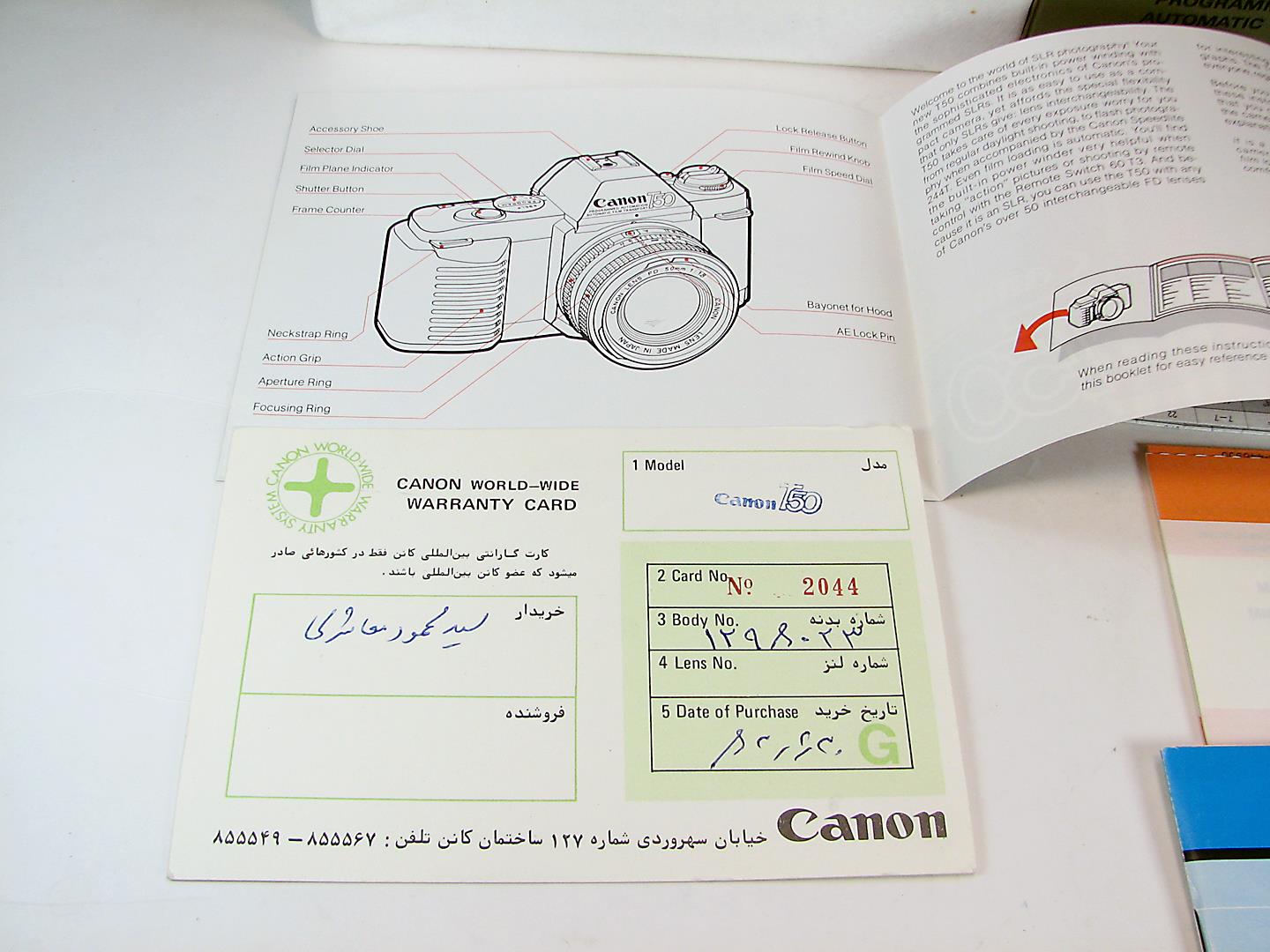 دوربین Canon T50 و فلاش و کیف با کارتن