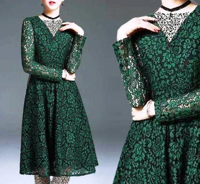 مدل لباس شب گیپور دوزی شده زنانه سبز