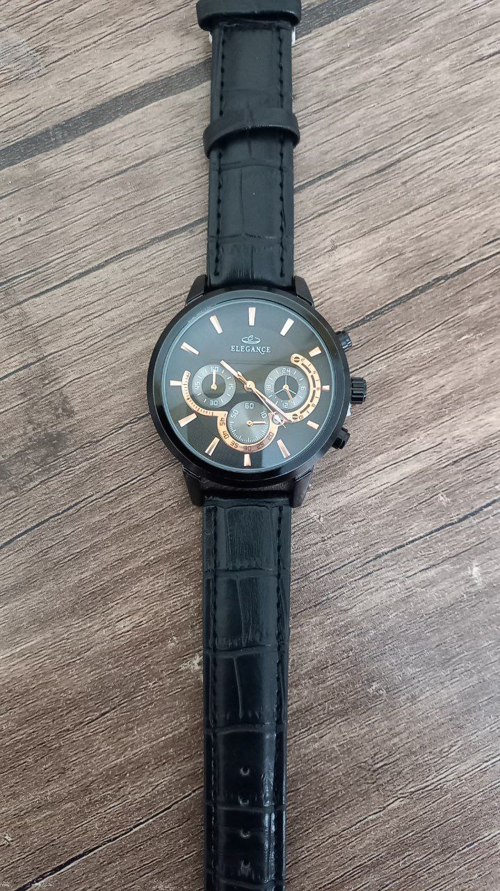 ساعت الگانس تقویم دار صفحه بند چرم مشکی مدل b62
