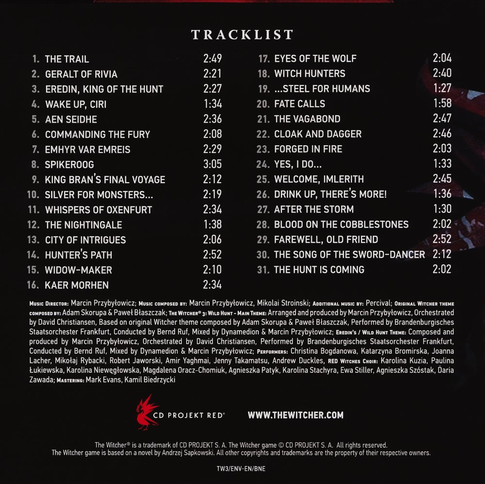 the witcher 3 soundtrack list
